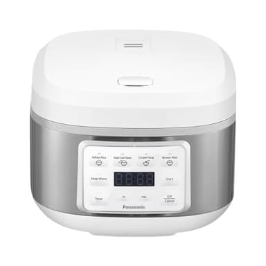 Panasonic Rice Cooker 8 Cup, LED Display, Touch Control, Non-Stick Pot, Quick Cook, Keep Warm, 4 Auto Menus, Delay Timer, Includes Measuring Cup, Rice Scoop, Steam Basket, White (SR-DA152WST)