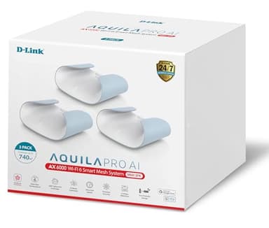 D-Link Aquila PRO AI AX6000 Wi-Fi 6 Mesh System (M60 3-Pack) - Dual-Band Wi-Fi 6 Mesh System, 740sqm Coverage, 2.5Gbps WAN Port, WPA3 Security, Voice Control