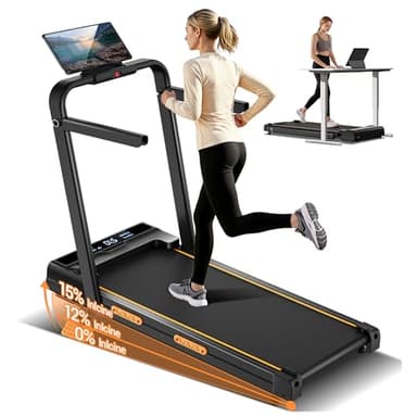 15% Incline Walking Pad Treadmills with Handle for Home and Office,159kgs Capacity, 4-in-1 Portable Under Desk Treadmill, Folding Treadmill with 3.0 HP Quiet Brushless (15% Incline Walking Pad)