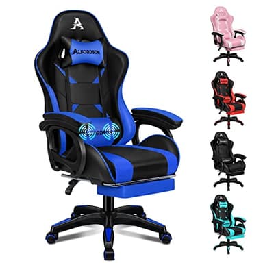 ALFORDSON Gaming Chair with Massage and 150° Recline, Ergonomic Executive Office Chair PU Leather with Footrest, Adjustable Height Racing Chair with SGS Tested Gas Lift, Max 180kg(Blue)