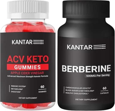 KANTAR Metabolic Reset Pack – Berberine 500mg + ACV Keto Gummies with B12 – Support Metabolism, Digestion & Blood Sugar – Vegan, Non-GMO, Gluten-Free – 60 Capsules + 60 Gummies