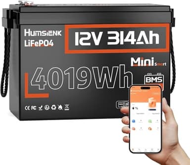 Humsienk 12V 314Ah LiFePO4 Lithium Battery with Bluetooth Integrated 200A BMS, 4000-15000 Cycles 3840Wh Usable Energy, Perfect Replacement for AGM Gel Battery for Motorhome, Solar System