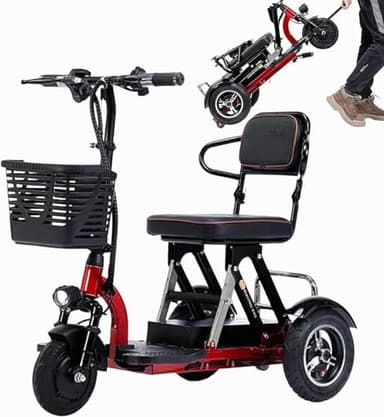 3 wheel mobility scooter, Folding Electric wheelchair Mobility Scooter, Lightweight portable travel scooter with charger and basket included,for seniors, travel, adults, elderly, disabled