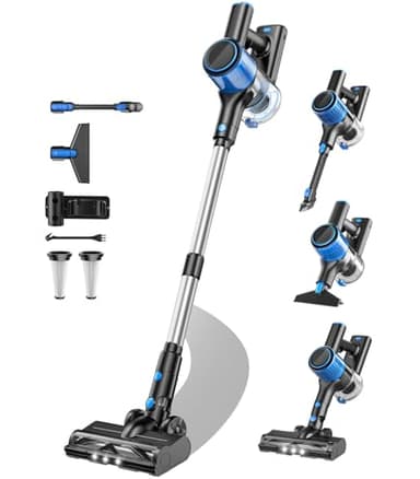 Cordless Vacuum Cleaner, 8 in 1 Powerful Suction Lightweight Vacuum Cleaner for Home, LED Display, 3 Suction Modes, 45Mins Detachable Battery Vacuum for Hard Floor Carpet Pet Hair (Blue)