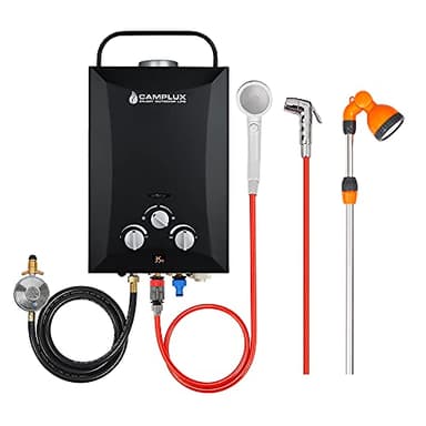 CAMPLUX Portable Tankless Water Heater with 2.2M Shower Stand Black