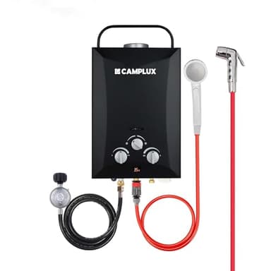 CAMPLUX Portable Water Heater, 6L Propane Tankless Water Heater for Camping Shower Black