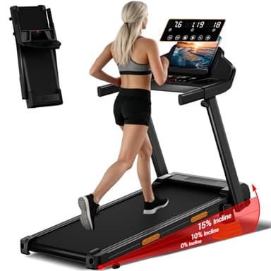 15% Incline Foldable Treadmill with Handle, 3-in-1 Portable Treadmills for Home & Office, 3.0HP Quiet Motor, 181KG Capacity, Three-Screen LED Display