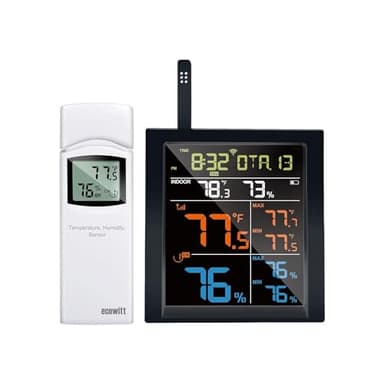 ECOWITT Wireless Weather Stations WN1820 with Gateway, with 8 Channels Temperature-Humidity Sensor, Barometric Sensor, 4.9 inch Color LCD Digital Console with Outdoor Sensor WN31（WH31） for Home Garden
