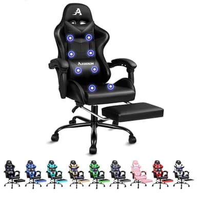 ALFORDSON Gaming Chair with 8 Points Massage and Recline, Ergonomic Executive Office Chair PU Leather with Footrest, Height Adjustable Racing Chair, 180kg Capacity (Eryx Black)