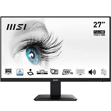 MSI PRO MP273A 27" Eye Care Ergonomic Business Computer Monitor, FHD 1920x1080, IPS, Frameless, 100Hz, 1ms, Tilt Compatible, HDMI&DP&VGA Port, Built-in Speakers, VESA, Black, 3 Year Warranty