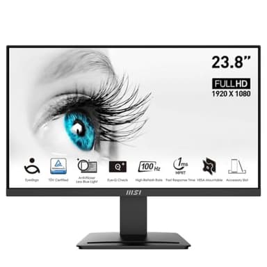 MSI PRO MP2412 23.8" Eye Care Ergonomic Business Computer Monitor, FHD 1920x1080, VA, Frameless, 100Hz, 1ms, Tilt Compatible, HDMI&DP Port, VESA, Black, 3 Year Warranty