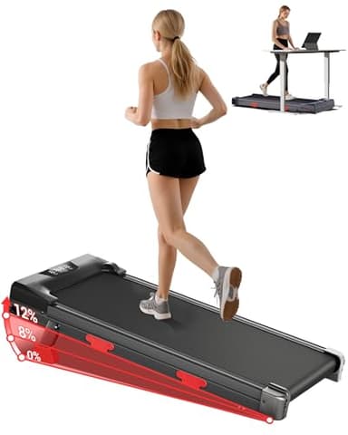 CURSOR FITNESS 12% Incline Compact Walking Pad Treadmill,2.75HP Quiet Brushless Max Load 150kg Walking pad, 3-in-1 Under Desk Triple Shock-Absorbing System for Home and Office (black with 12% incline)