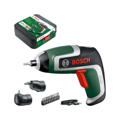 Bosch Home & Garden 3.6V Cordless Electric Screwdriver Gun with 2 Attachments, 10 Screwdriver Bits & Case (IXO 7). Made in Europe