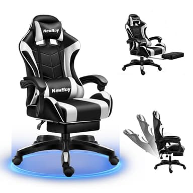 Gaming Chair, Ergonomic Office Chair - PU Leather Reclining Chair with footrest, headrest and Lumbar Support, Height-Adjustable, Suitable for Gaming/Office scenarios (Model 13, Black and White)