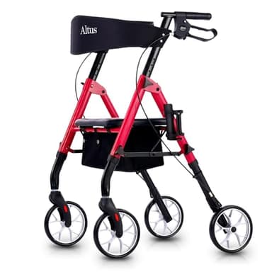 Altus Classic Rollator Walker with Seat, Folding Mobility Aid for Seniors, Red Wine