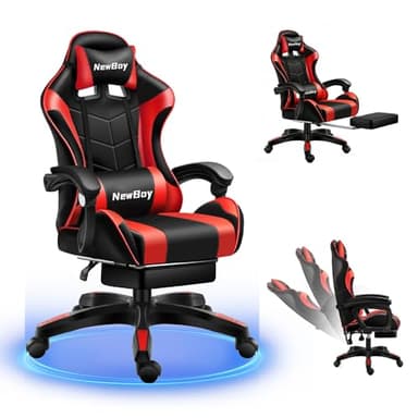 Gaming Chair, Ergonomic Office Chair - PU Leather Reclining Chair with footrest, headrest and Lumbar Support, Height-Adjustable, Suitable for Gaming/Office scenarios (Model 13, Black and red)