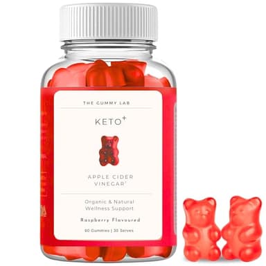 Keto+ Vegan Gummies with 2000mg Apple Cider Vinegar per Serving – Raspberry Flavour | 60 Gummies with ACV, Folate & Vitamin B2 | Natural Plant-Based Supplement