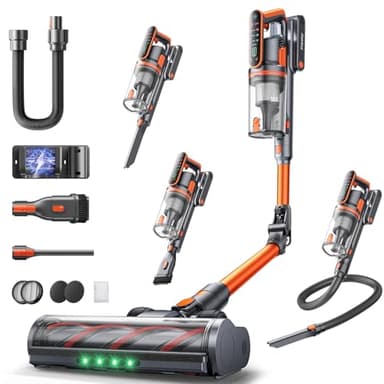 Cordless Vacuum Cleaner, 650W/55kPa/70mins Foldable Stick Vacuum, with 1-meter Hose, Automatic Mode, Fragrance, Wall-mounted Charging, LED Display, Vacuum Cleaner for Hard Floors/Carpets/Cars/Pet Hair
