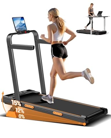LONTEK Walking Pad with 15% Incline and Handles, 4 in 1 Folding Under Desk Treadmill, Walking Running Machine for Home with 3.0HP Quiet Brushless Motor, Speed 1-10KM/H, 160KG Capacity & Remote Control