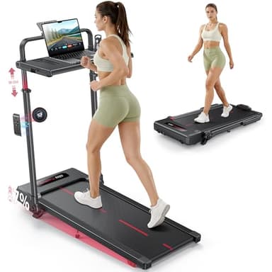 HomeTro Walking Pad with Incline 3.0HP Foldable Treadmill with Handle Bar, Under Desk Treadmill for Home Office Small Space, Compact Folding Walking Pad with Removable Desk, APP