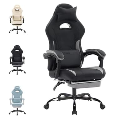 segedom Gaming Chair with Footrest High Back Game Chair Ergonomic Office Chair with Adjustable Headrest Lumbar Pillow Linkage Armrests High Back PVC Leather Computer Video Recliner Chair(BlackGrey)