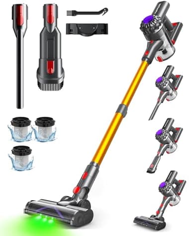VACTechPro Cordless Vacuum Cleaner, 40KPA/450W 6-in-1 Stick Vacuum, Up to 45Mins Runtime Lightweight Vacuums with Detachable Battery, for Hardwood Floor Carpet Car Pet Hair (Gold)