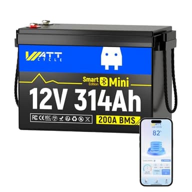 WattCycle 12V 314Ah LiFePO4 Lithium Battery With Bluetooth, Built-in 200A BMS, Low Temperature Protection, Upgraded Aluminum Cooling Fins & Braided Copper Wires, Ideal for RVs, Solar Energy Storage