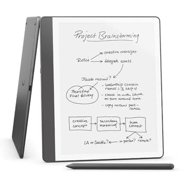 Amazon Kindle Scribe (64 GB) – Redesigned display with uniform borders. Now write directly on books and documents. With built-in notebook summarisation. Includes Premium Pen – Tungsten Grey