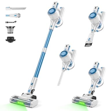 Honki Cordless Vacuum Cleaner, 40KPa Powerful Suction Cordless Stick Vacuum Cleaners, LDE Display, Detachable Battery, Lightweight Vacuum Cleaners for Home Hardwood Floors Carpets and Pet Hair(Blue)