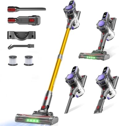 MONSGA Cordless Vacuum Cleaner, 45KPa Stick Vacuum for Home, 50Mins Anti-Tangled Vacuum Cleaner with Charging Dock, Light-Weighted Handheld Vacuum for Pet Hair/Carpet/Floor, MV3 (Gold)