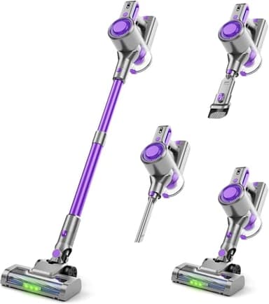 Honki Cordless Vacuum Cleaner, 40KPa Powerful Suction Cordless Stick Vacuum Cleaners, LDE Display, Detachable Battery,Lightweight Vacuum Cleaners for Home Hardwood Floors Carpets and Pet Hair (Purple)