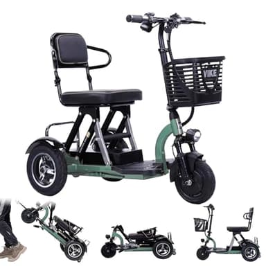 SKEKECIE 3 Wheel Folding Wheelchair Mobility Scooter, Lightweight Portable Motorized Scooter for Adults Seniors, Travel Scooters with Detachable 48v 20ah Battery, Only 44lbs-60 Mile Long Range (Green)