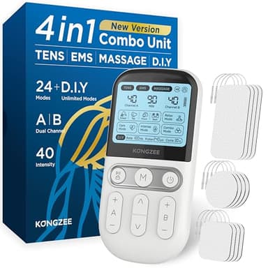 4 in 1 - D.I.Y & Tens Unit & EMS & Massage Muscle Stimulator, Dual Channel TENS Units Therapy Machine Rechargeable Electronic Pulse Massager for FootBack, with 12pcs Electrode Pads