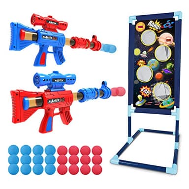 LURLIN Shooting Game Toy for Age 6, 7, 8,9,10+ Years Old Kids, Boys - 2pk Foam Ball Popper Air Guns & Shooting Target & 24 Foam Balls - Ideal Gift - Compatible with Nerf Toy Guns