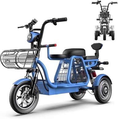 Folding Electric 3-Wheel Mobility Scooter, Adult Electric Scooter with Front Storage Basket, Electric Wheelchair 3 Seats ebikes Lightweight Electric Bike,for Elderly and Disabled