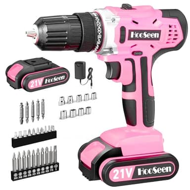 21v Cordless Drill Set, Power Electric Kit Battery With Charger 30Nm 2-Speed 3/8" Keyless Chuck 24+1 Torque Drill Driver screwdriver Bits with LED Electric Work Light for Home DIY Garden, (Pink)