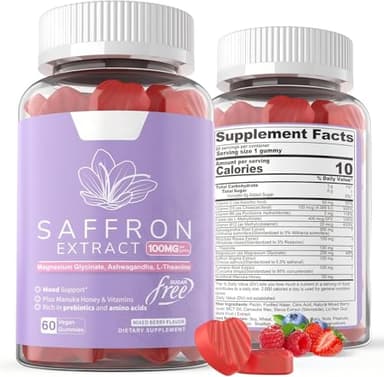 Saffron Gummies 100mg, 60 Count – Premium Crocus Sativus Extract for Mood Support & Craving Control – Vegan, Non-GMO, Gluten-Free Supplement