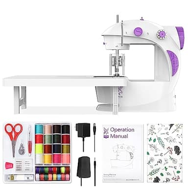 KPCB Tech Sewing Machine with 42pcs Sewing Kit, Mini Sewing Machine with Foot Pedal & Extension Table, Dual Threads Electric Sewing Machines for Beginners