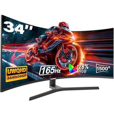 Gawfolk 34 inch Curved ultrawide Gaming Monitor, UWQHD 3440x1440, 1500R Curvature 165hz Refresh Rate Curved Computer Screen with FreeSync and Eye Care Technology, Liftable Stand