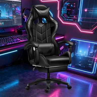 JIQIAO Gaming Chair, Ergonomic Computer Office Chair with Footrest, Lumbar Support and Headrest - Height Adjustable, 360° Swivel Seat - Suitable for Gaming/Office Use (Black)