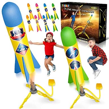 YEEBAY Rocket Air Launch Toy for Kids Age of 3, 4, 5, 6, 7, 8+ Years Old Boy/Girl, 2 Pack Stomp Launchers & 8 Colorful Foam Rockets, Fun Outdoor Game, Ideal Kids' Christmas/Birthday