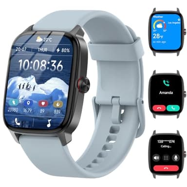 Smart Watch for Men Women with Bluetooth Call & AI Voice, 1.85" HD Fitness Tracker with Heart Rate SpO2 Sleep Monitor, 100+ Sports Modes, Mini Games, IP68 Waterproof Watch for Android iOS Pastel Blue