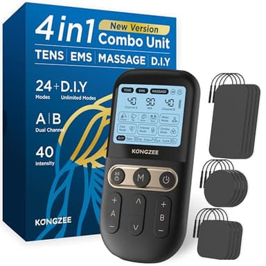4 in 1 - D.I.Y & Tens Unit & EMS & Massage Muscle Stimulator, Dual Channel TENS Units Therapy Machine Rechargeable Electronic Pulse Massager for Foot/Back,with 12pcs Electrode Pads.