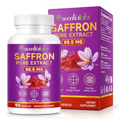 Saffron Pure Extract Capsules | Saffron Supplement 88.5mg | Vegan, Non-GMO, Gluten-Free | 3 Month Supply | 90 Capsules