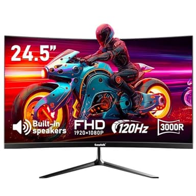 24.5 Inch Gaming Curved Monitor Built-in Speakers, 3000R 120Hz Full HD 1080P, HDMI 2.0, VGA, Wall Mount Compatible 75 * 75mm